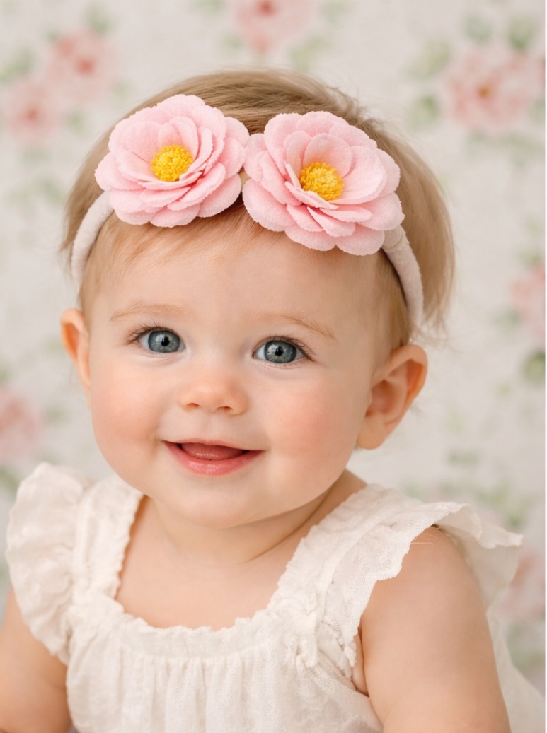 Diadema para bebé con flores rosadas – Encanto suave y artesanal
