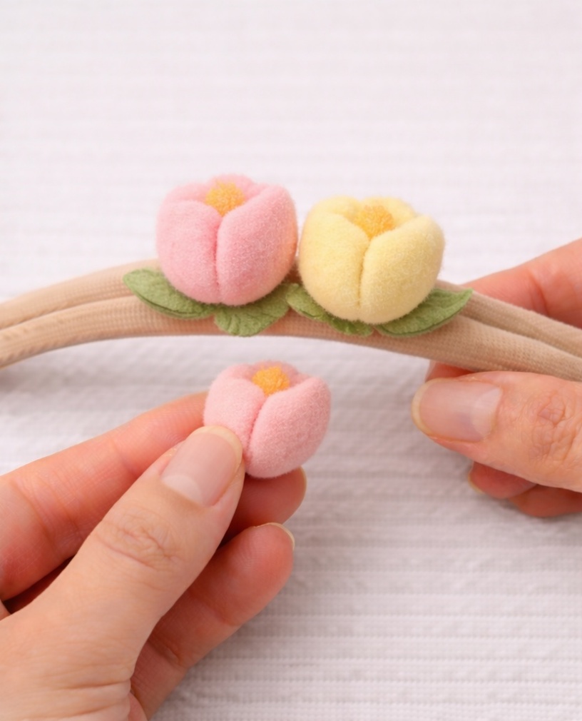 Diadema Infantil com Tulipas Rosa e Amarela