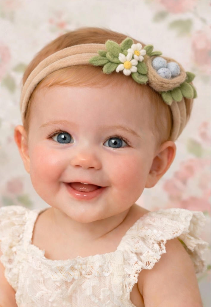 Serre-tête Nid et Fleurs pour Bébé – Fait Main Naturel