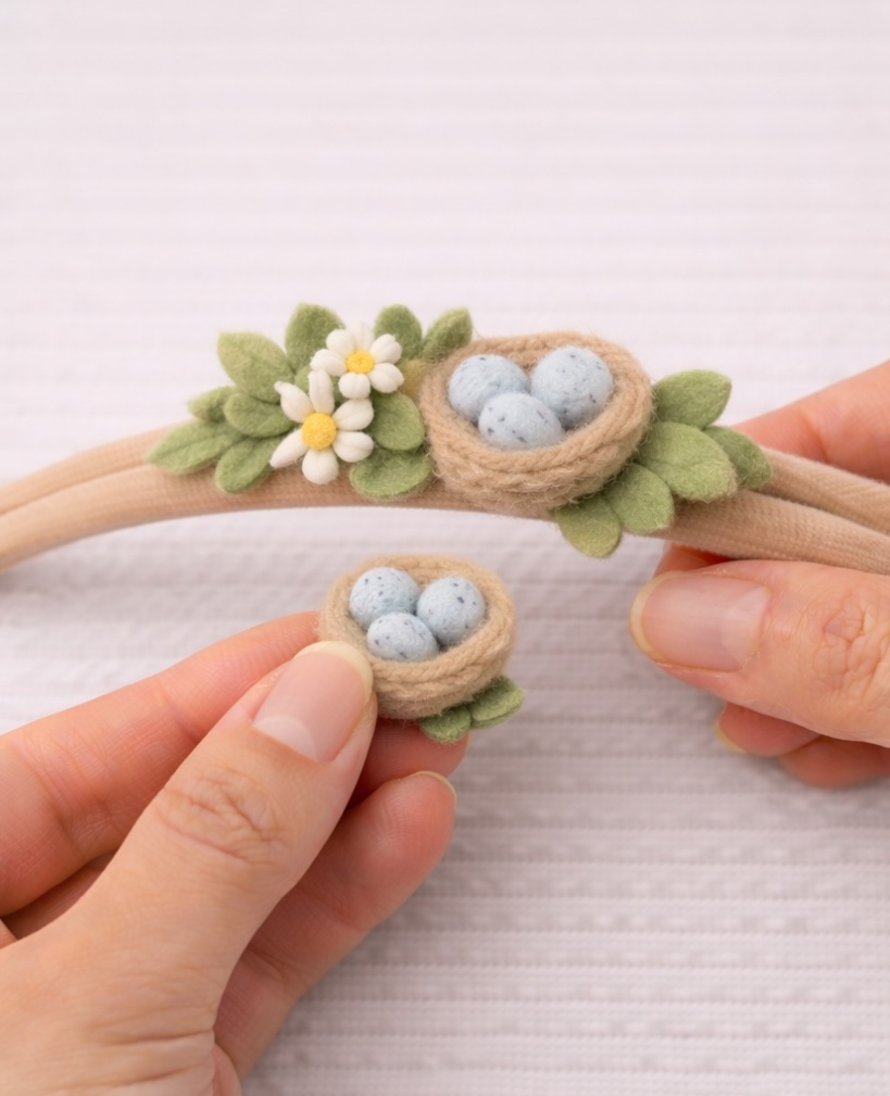 Serre-tête Nid et Fleurs pour Bébé – Fait Main Naturel