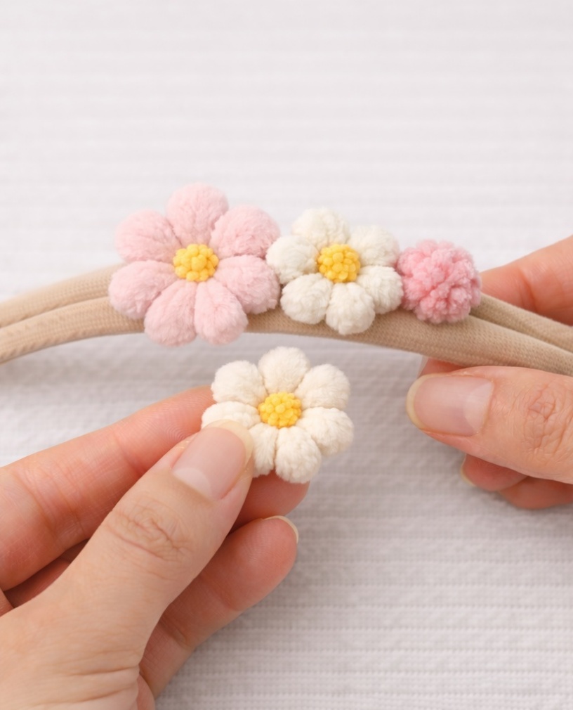 Bandeau Bébé avec Fleurs Roses et Blanches et Papillon Coloré