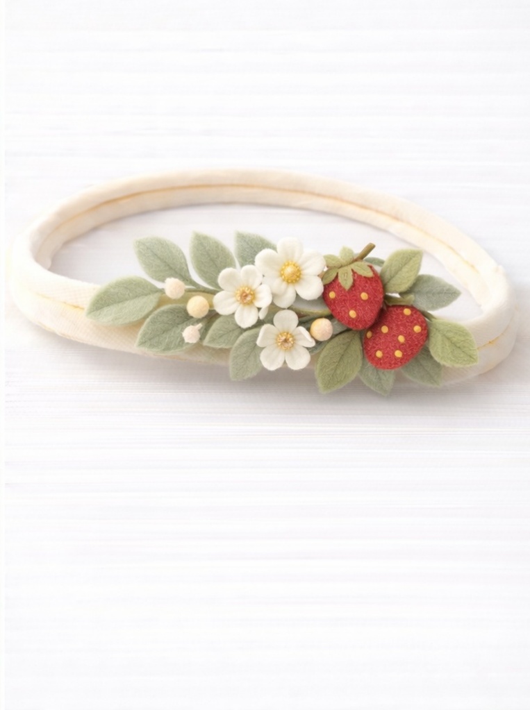 Serre-tête bébé fraise et fleurs – Accessoire en feutrine nature et tendre