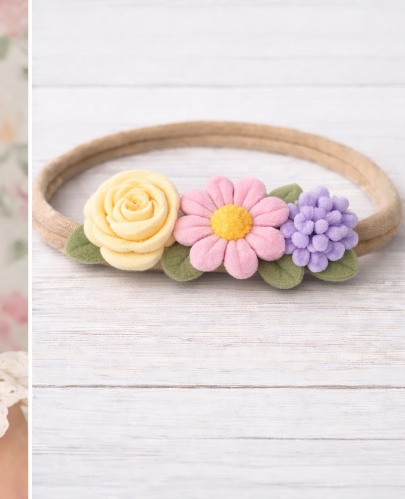 Tiara Floral Suave com Rosas e Margaridas