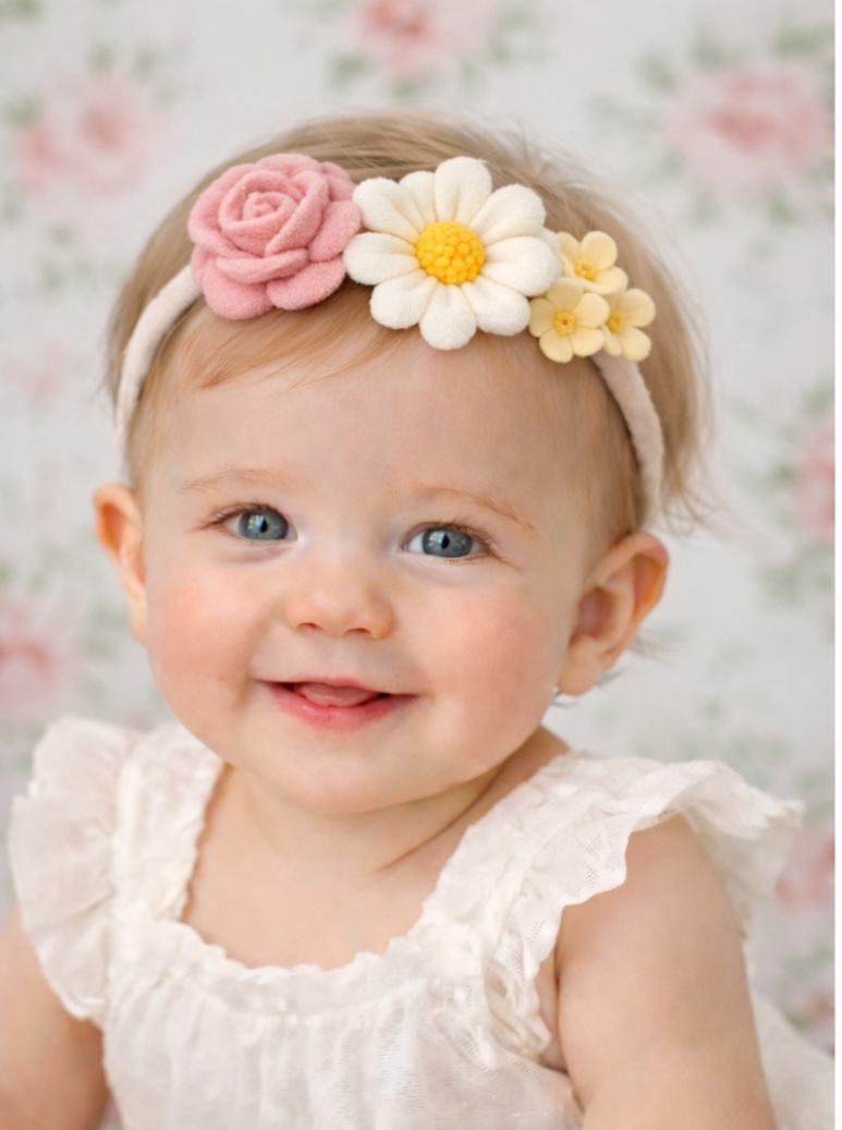 Faixa Floral Suave para Bebê – Rosa, Margarida e Mini Flores