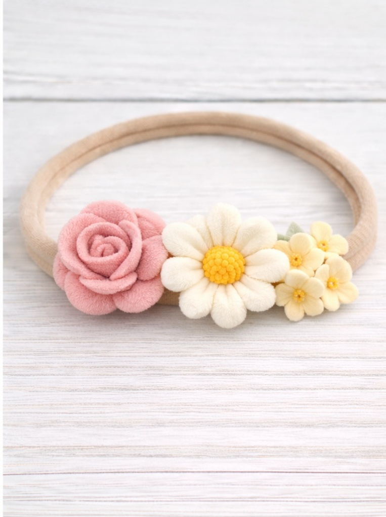Faixa Floral Suave para Bebê – Rosa, Margarida e Mini Flores