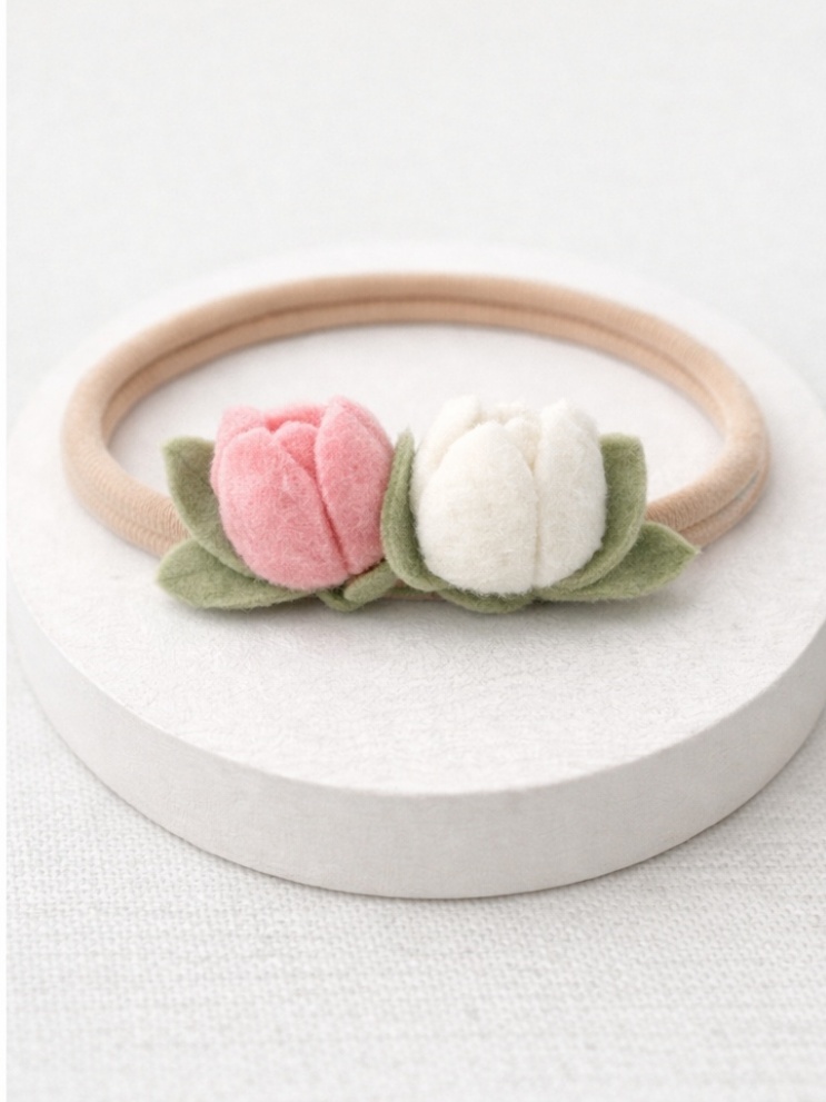 Diadema de tulipas rosa e branca para bebê