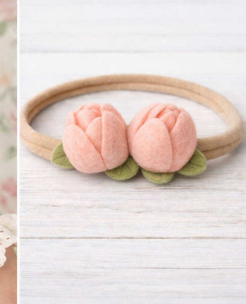 Bloom Rose Garden Baby Headband – Elegant Pink Camellia Style