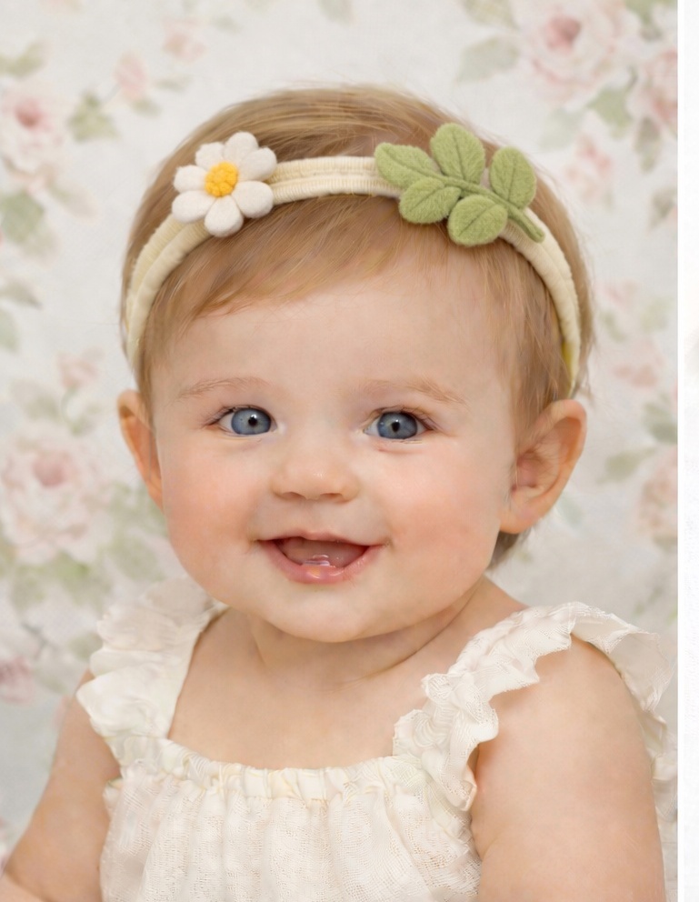 White Daisy and Leaf Baby Headband Set