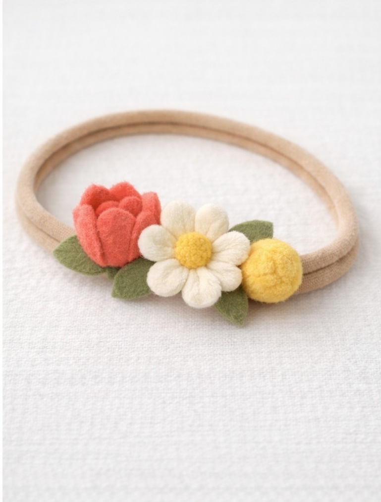 Soft Floral Baby Headband with Yellow and Red Flowers