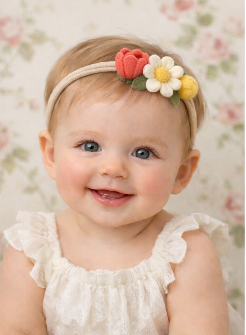 Soft Floral Baby Headband with Yellow and Red Flowers