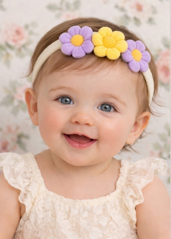 Bandeau Bébé Trio de Marguerites - Jaune et Lavande Douce