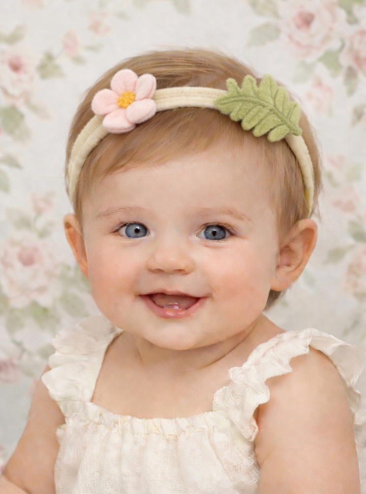 Pink Blossom and Leaf Baby Headband Set