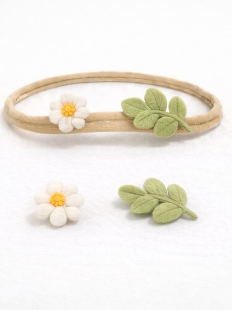 White Daisy and Leaf Baby Headband Set