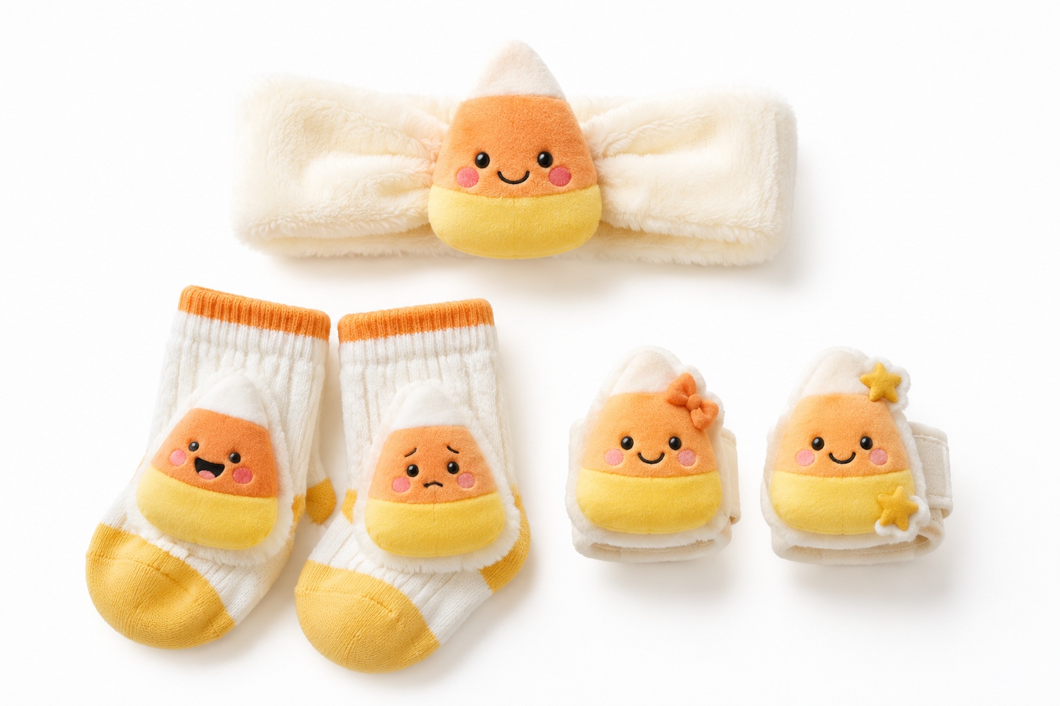 Wholesale Candy Corn Baby Gift Set with Plush Headband, Socks and Wrist Rattles