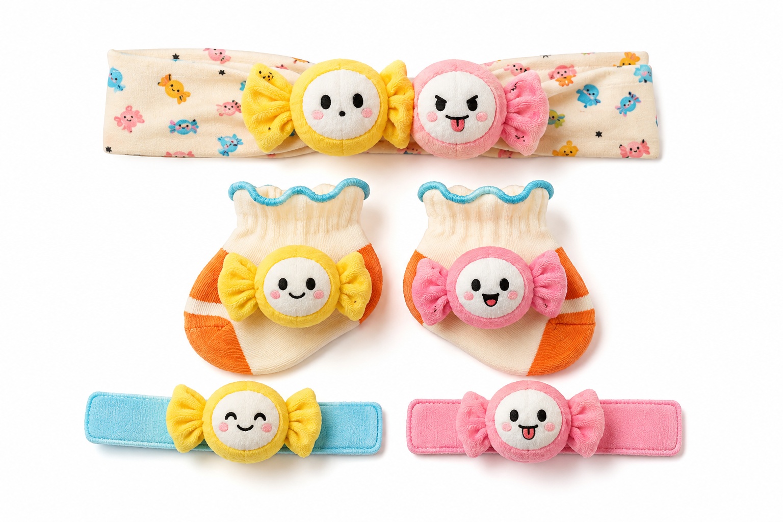Wholesale Candy Plush Baby Headband, Socks & Wristband Gift Set | Custom Color Boutique Accessories