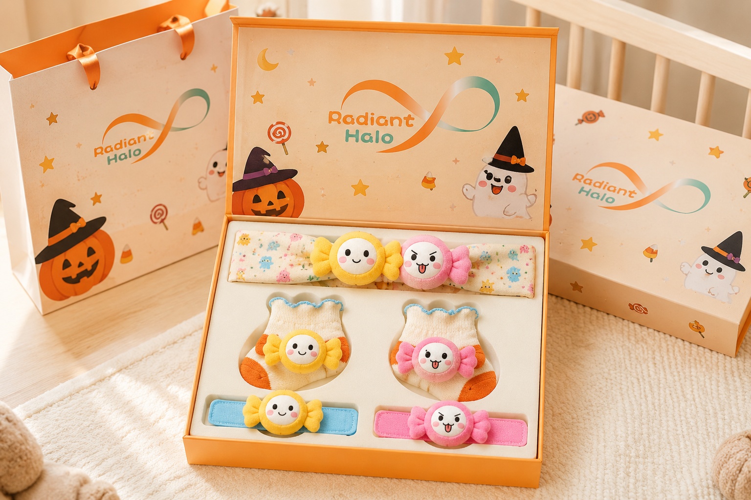 Wholesale Candy Plush Baby Headband, Socks & Wristband Gift Set | Custom Color Boutique Accessories