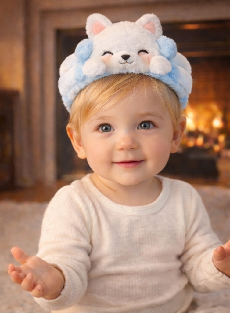 Adorable White Fox Plush Baby Headband with Soft Ears and Cozy Texture