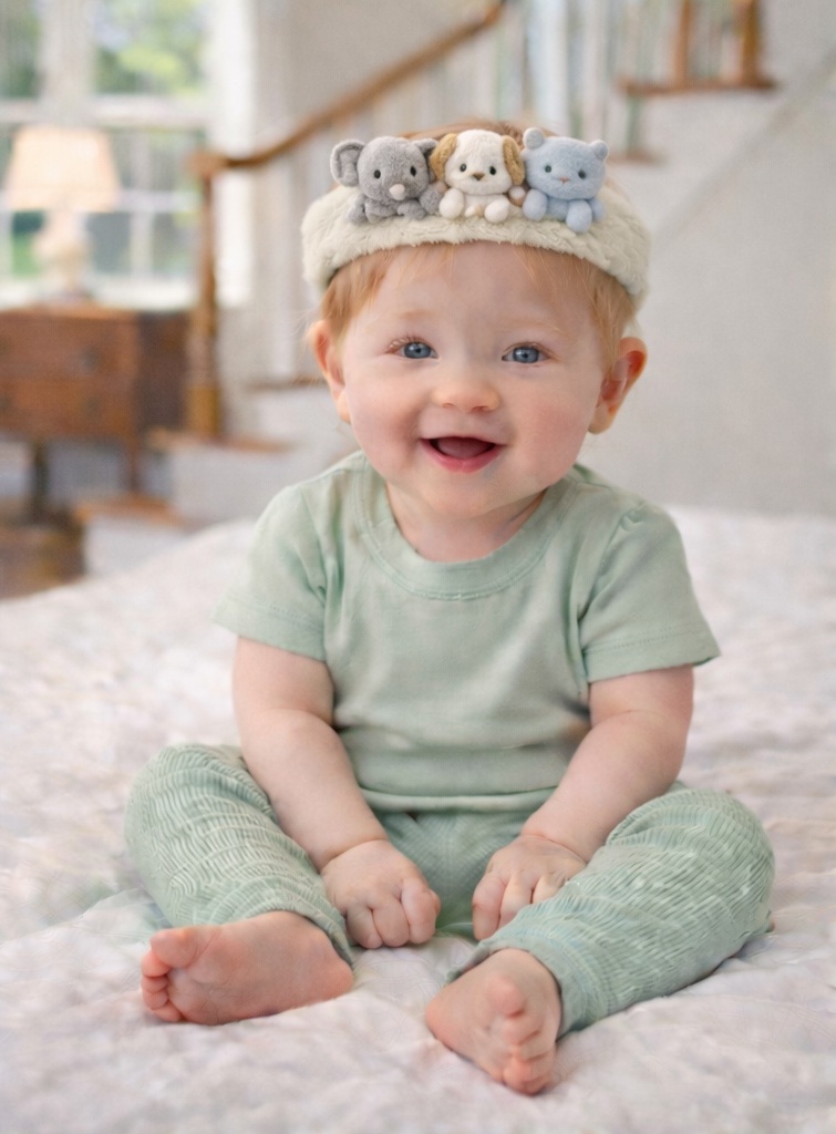 Plush Animal Trio Baby Headband - Elephant, Puppy, and Bear | Soft & Adorable