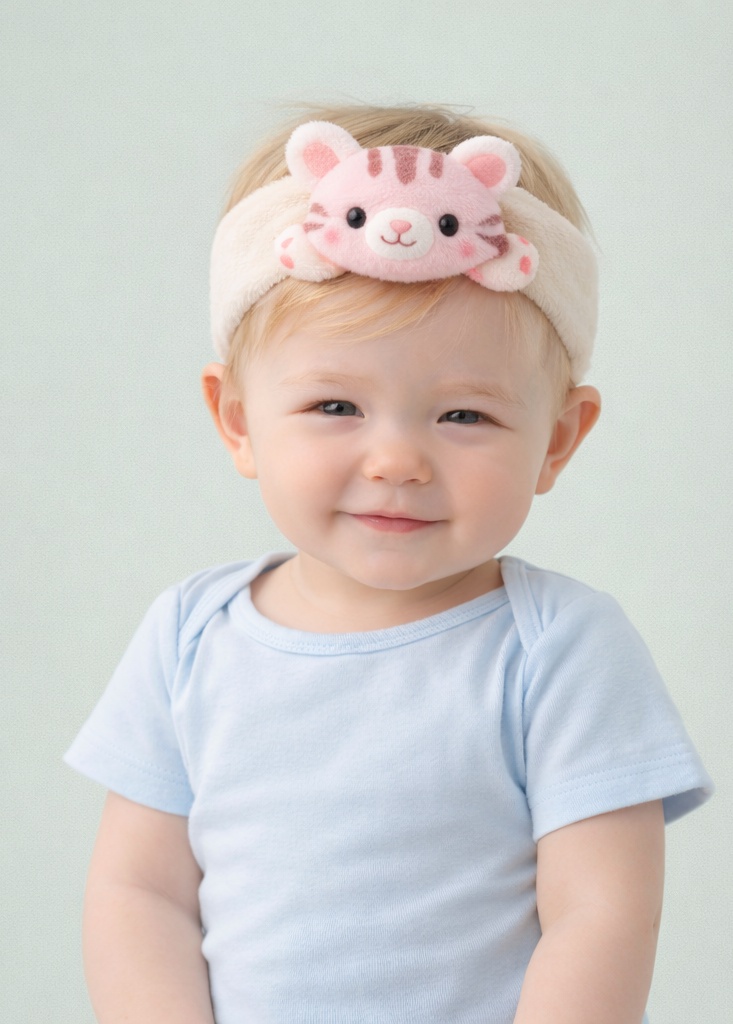 Cute Pink Tiger Plush Baby Headband for Infants - Soft and Comfortable with Adorable Tiger Design