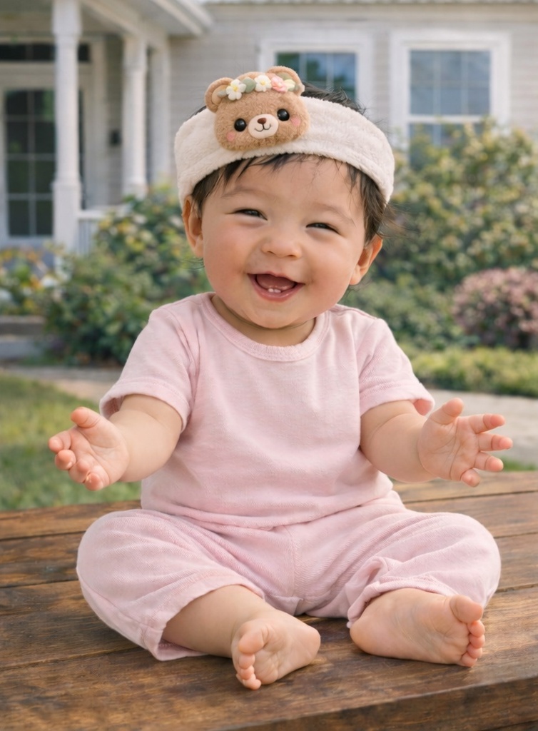 Floral Crown Teddy Baby Headband – Soft Plush Bear with Flower Halo for Newborns
