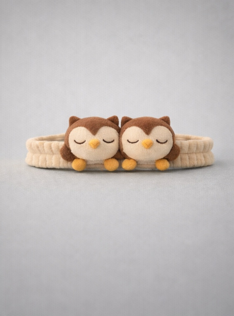 Faixa de Cabelo de Bebê com Coruja de Pelúcia Dupla