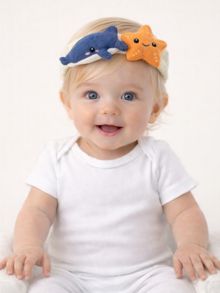 Adorável Diadema de Pelúcia de Golfinho e Estrela-do-mar para Bebês