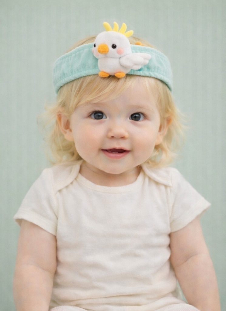 Diadema de bebé con pollito de peluche