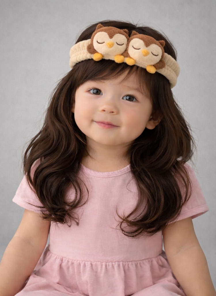Faixa de Cabelo de Bebê com Coruja de Pelúcia Dupla