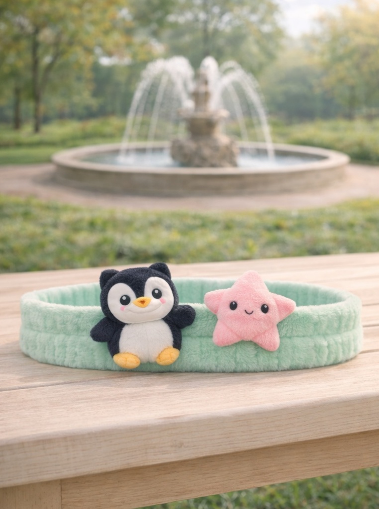 Tiara de Pelúcia para Bebê – Pinguim e Estrela Rosa, Acessório Fofo e Macio
