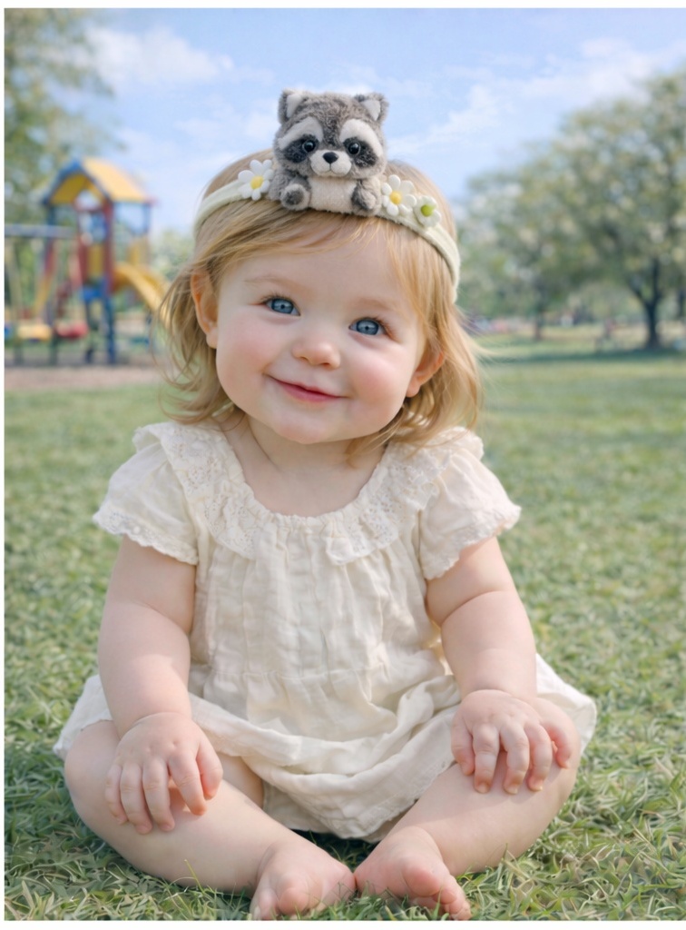 Cute Raccoon Plush Baby Headband | Soft Floral Animal Hairband for Newborns