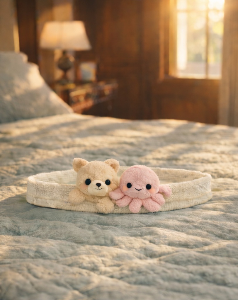 Tiara de Bebê com Ursinho e Polvo – Tecido de Pelúcia Macio para o Conforto do Bebê