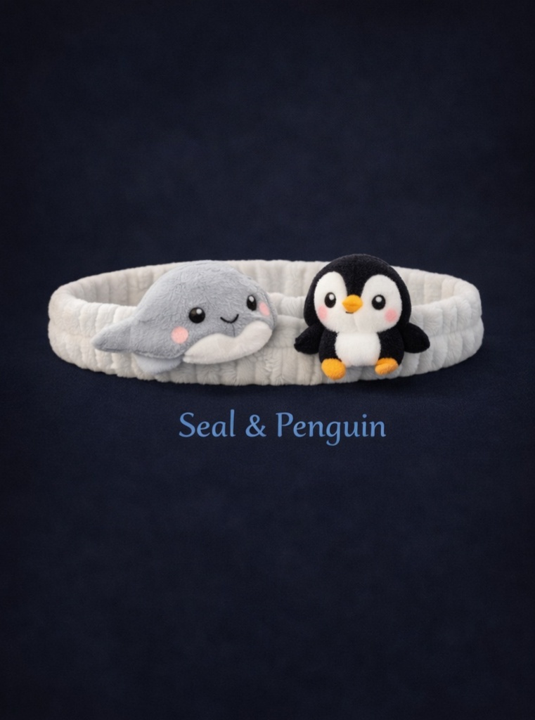 Diademă drăguță de pluș cu foca și pinguin pentru bebeluși