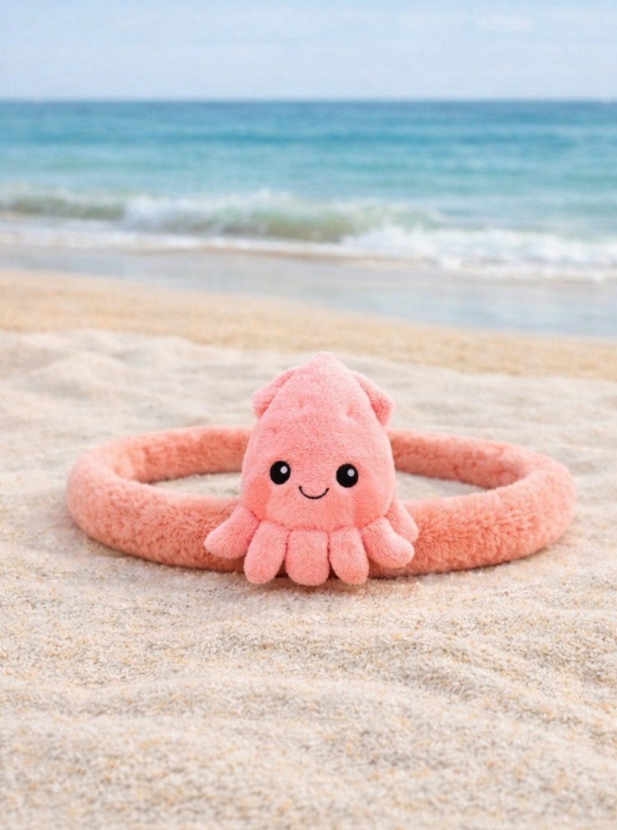 Pink Squid Plush Baby Headband - Soft Ocean Animal Hairwear for Infants