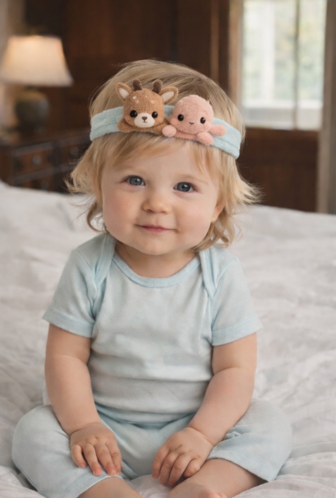 Diadéma Bébé avec Renard et Tortue – Tissu en Peluche Douce pour Bébé
