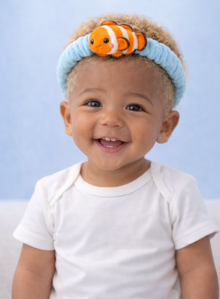 Mignon bandeau en peluche pour bébé avec visage de poisson clown – Accessoire confortable et doux pour bébés