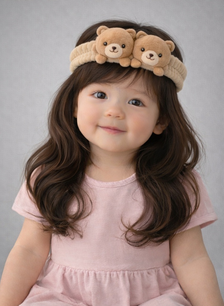 Twin Bear Plush Baby Headband in Neutral Beige