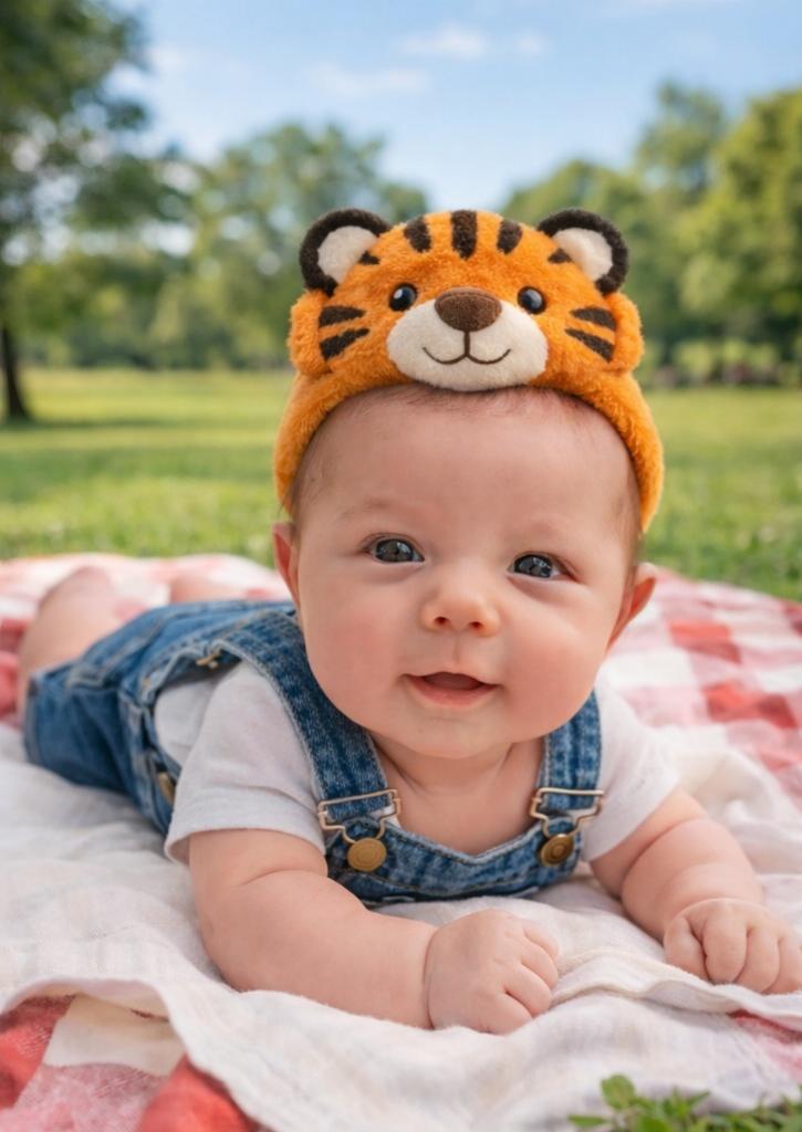 Tiara de Bebê Tigre de Pelúcia – Acessório Macio e Divertido para Recém-nascidos
