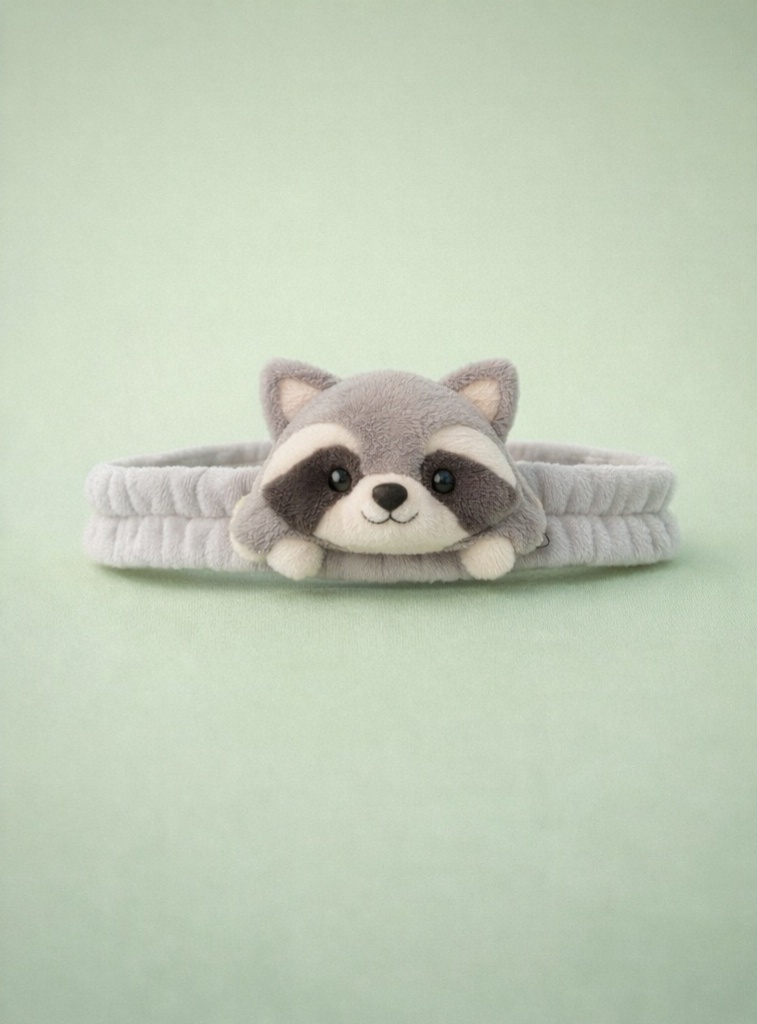 Gray Raccoon Plush Baby Headband for Daily Fun
