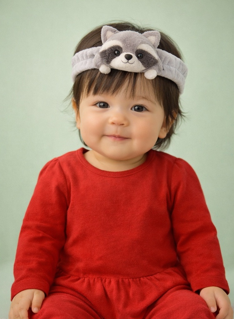 Gray Raccoon Plush Baby Headband for Daily Fun