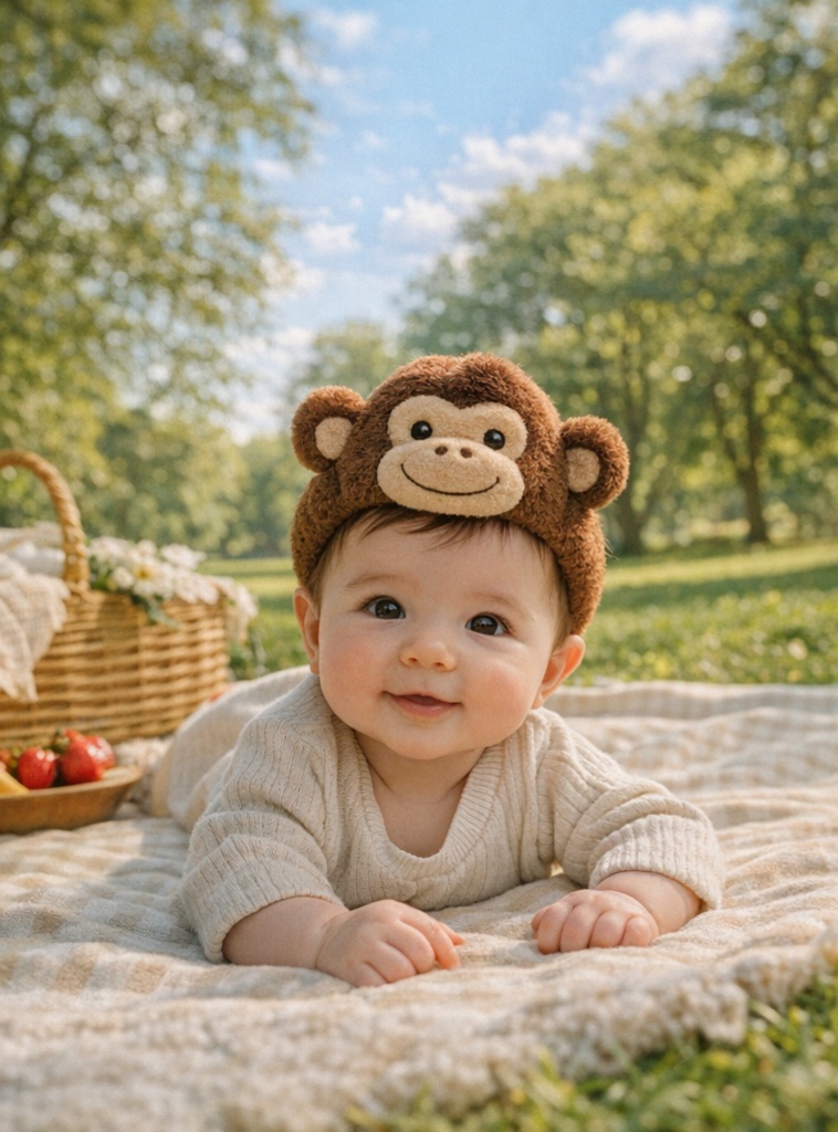 Bandeau pour bébé motif singe en peluche – Accessoire doux et amusant pour nouveau-nés