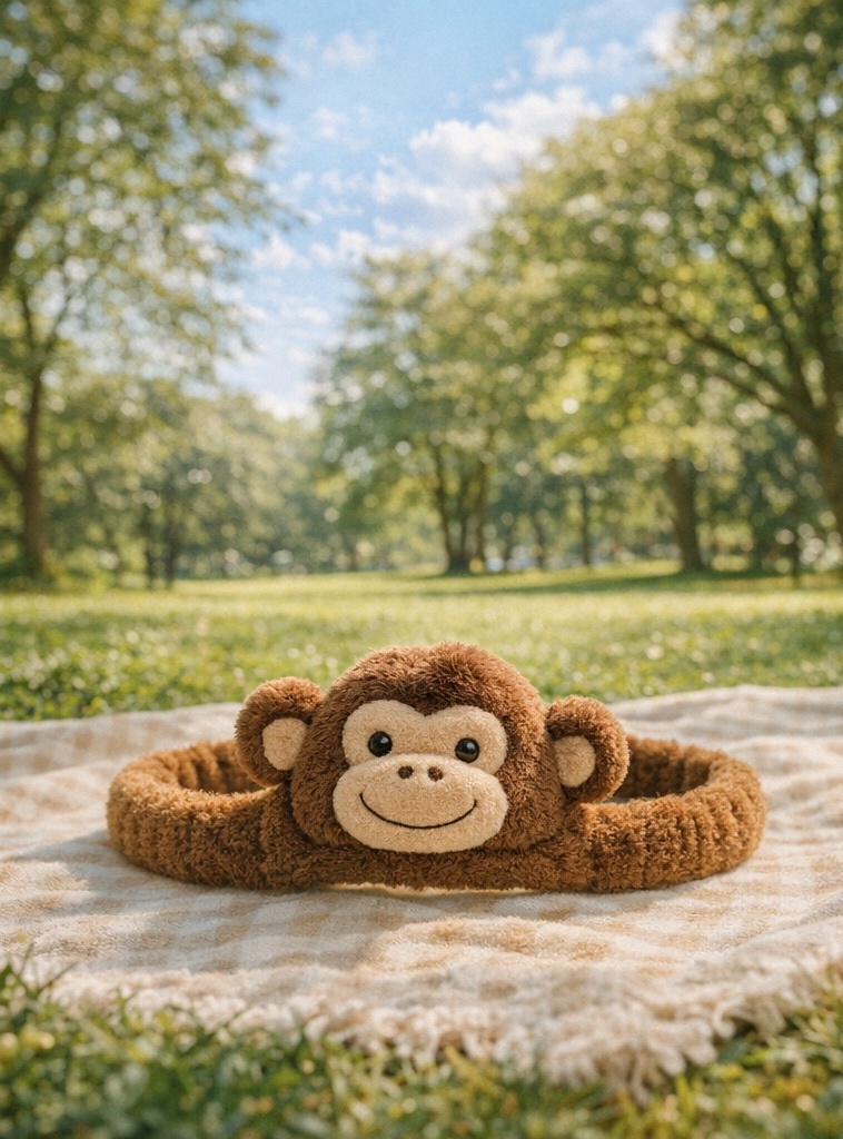 Bandeau pour bébé motif singe en peluche – Accessoire doux et amusant pour nouveau-nés