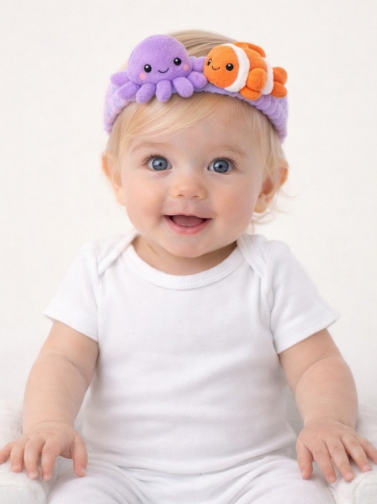 Charming Octopus & Clownfish Plush Headband for Infants
