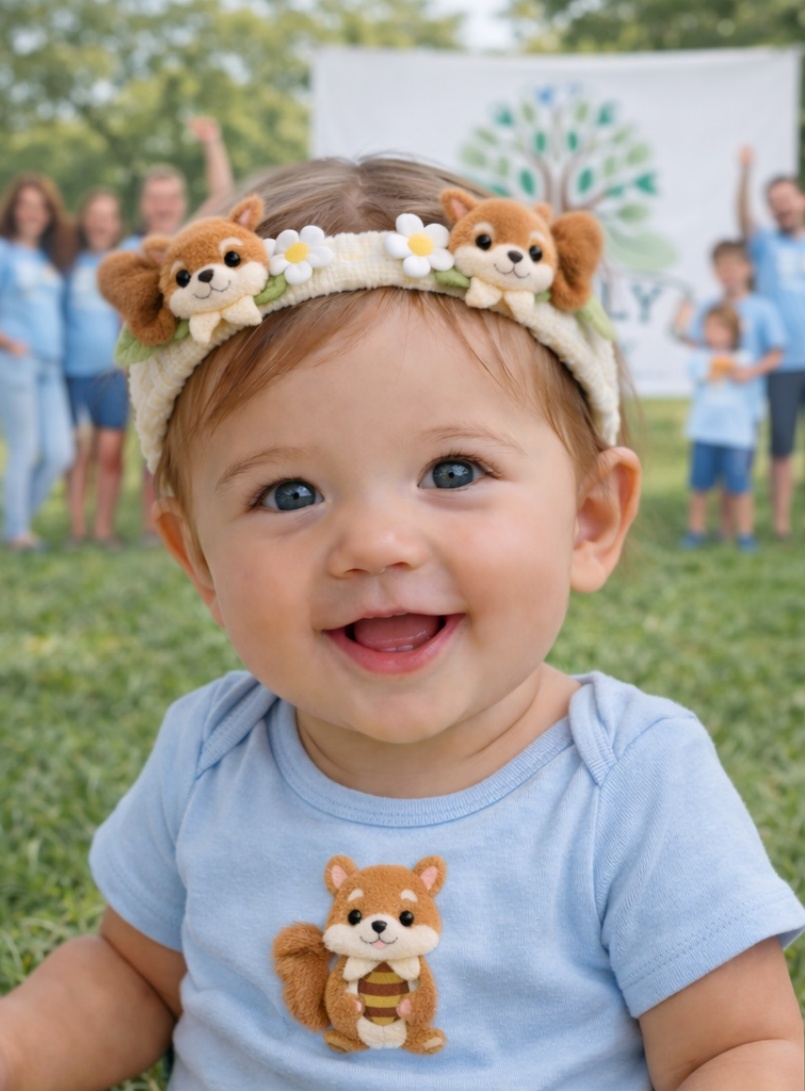 Cute Puppy Plush Baby Headband with Daisy Flowers - Soft Elastic for Newborns