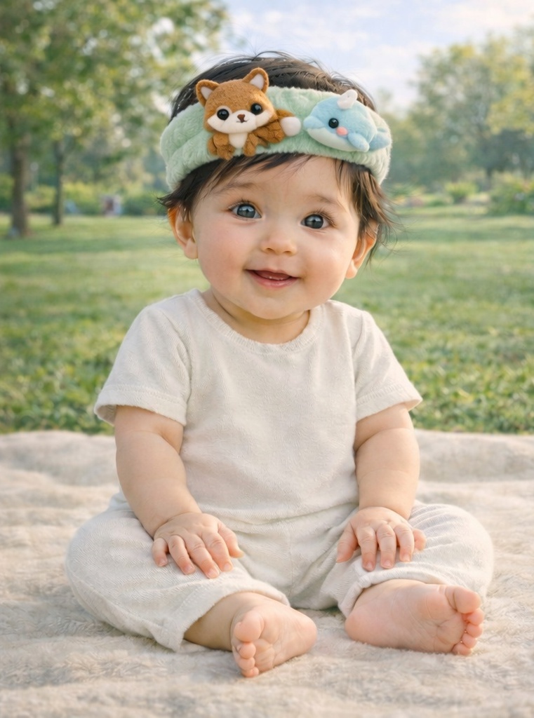 Pink Baby Plush Headband with Fox and Dolphin – Soft Hair Accessory for Girls
