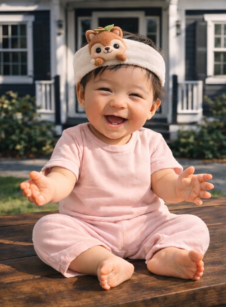 Cute Brown Bear Plush Baby Headband with Mushroom Accent – Soft and Cozy for Infants