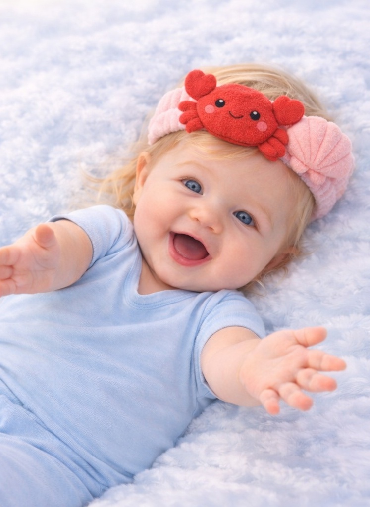 Cartoon Crab & Shell Plush Baby Headband – Soft Elastic Infant Hair Accessory
