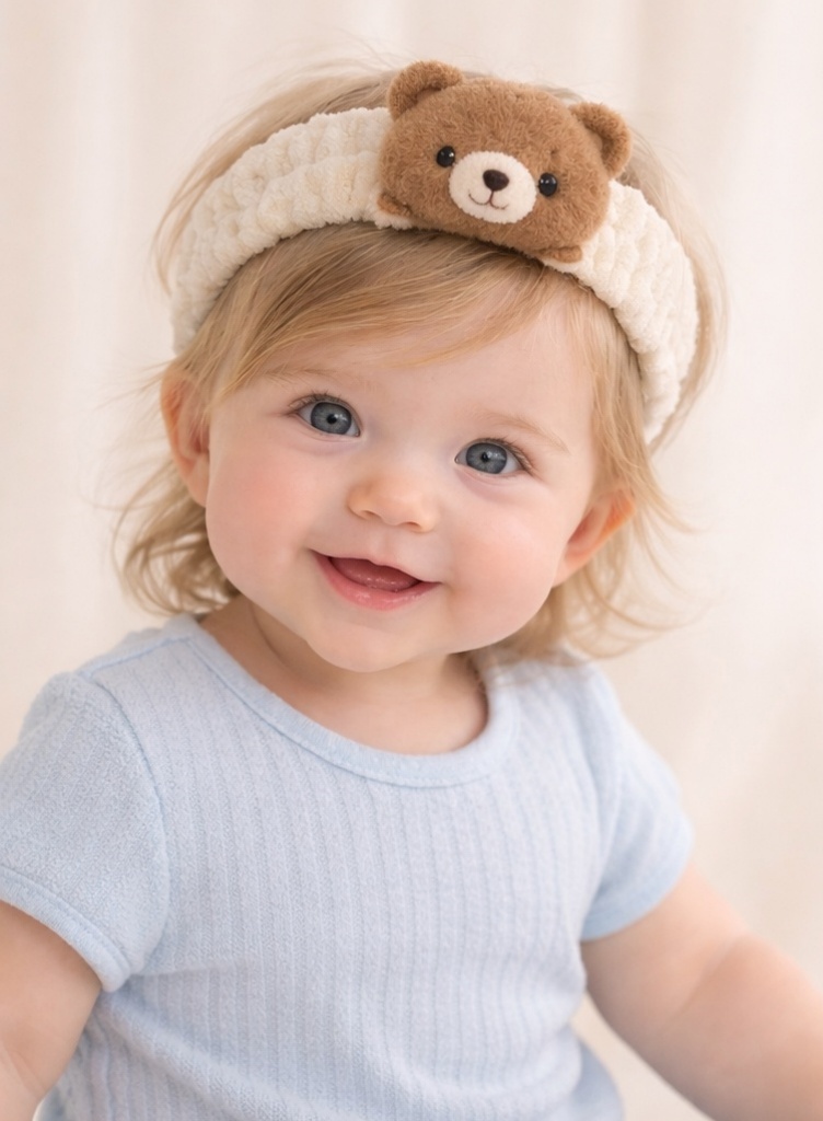 Cartoon Bear Plush Baby Headband - Soft and Cute Baby Hairband for Newborn Girls