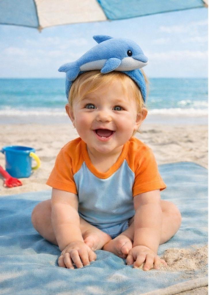 Diadema de Bebé con Delfín Saltarín de Peluche – Estilo Marino Suave