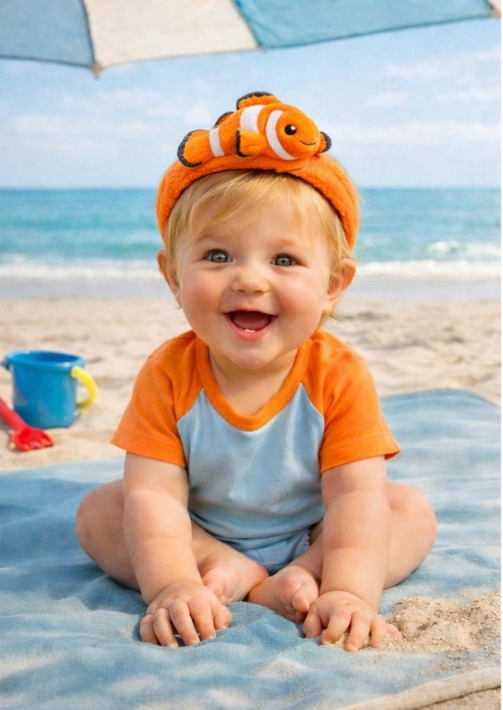 Bandeau Bébé en Peluche Poisson-Clown – Accessoire Marin Doux