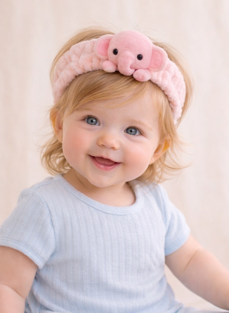 Cartoon Pink Elephant Plush Baby Headband - Soft and Cute Baby Hairband for Newborn Girls